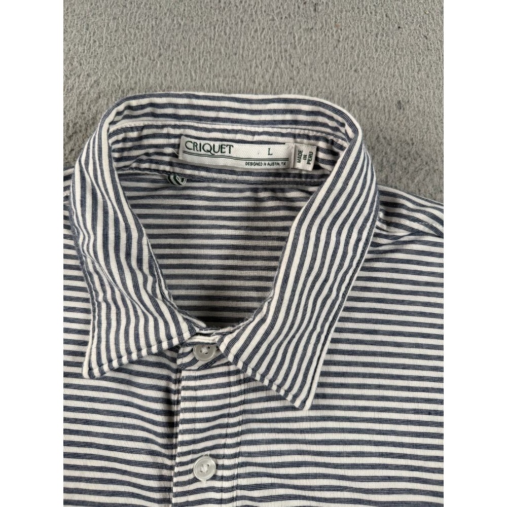 Criquet Polo Shirt Men Large White Striped Short Sleeve Performance Golf Stretch - Picture 3 of 9
